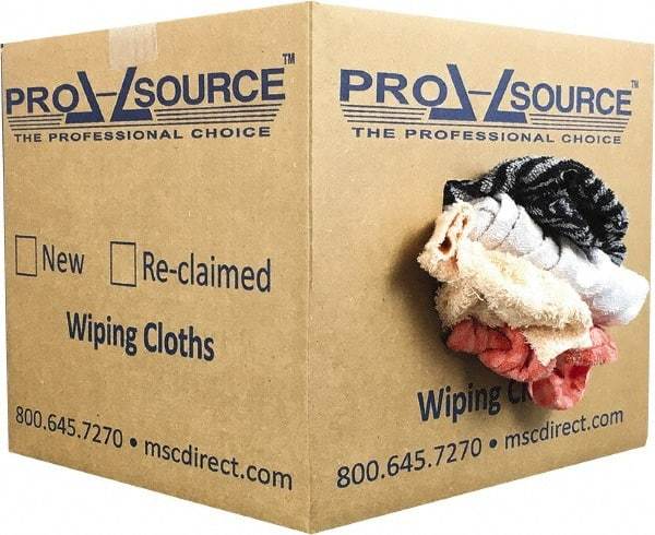 PRO-SOURCE - Reclaimed Rags - Assorted Colors, Terry Cloth, Medium Lint, 10 Lbs. at 3 to 4 per Pound, Box - Eagle Tool & Supply