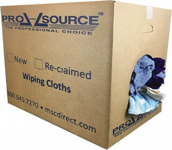 PRO-SOURCE - Reclaimed Rags - Assorted Colors, Terry Cloth, Medium Lint, 50 Lbs. at 3 to 4 per Pound, Box - Eagle Tool & Supply