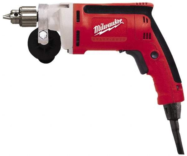 Milwaukee Tool - 1/4" Keyed Chuck, 2,500 RPM, Pistol Grip Handle Electric Drill - 7 Amps, 120 Volts, Reversible, Includes Chuck Key with Holder & Side Handle - Eagle Tool & Supply