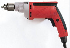 Milwaukee Tool - 1/4" Keyed Chuck, 4,000 RPM, Pistol Grip Handle Electric Drill - 7 Amps, 120 Volts, Reversible, Includes Chuck Key with Holder - Eagle Tool & Supply