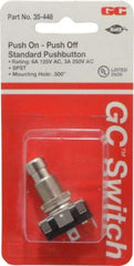 GC/Waldom - 1/2 Inch Mount Hole, Miniature Pushbutton Switch Only - Round, Chrome Pushbutton, Nonilluminated, Maintained (MA), On-Off - Eagle Tool & Supply