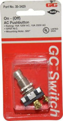 GC/Waldom - 1/2 Inch Mount Hole, Pushbutton Switch Only - Round, Chrome Pushbutton, Nonilluminated, Momentary (MO), On-Off - Eagle Tool & Supply