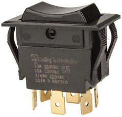 GC/Waldom - DPDT, Momentary (MO), On-Off-On Sequence, Appliance Rocket Switch - 15 Amps at 125 Volts, 10 Amps at 250 Volts, 3/4 hp at 125/250 VAC, Quick Connect, Panel Mount - Eagle Tool & Supply