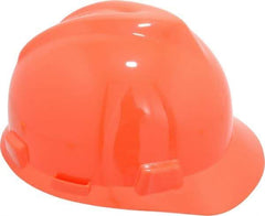 MSA - ANSI Type I, Class E Rated, 4-Point, Ratchet Adjustment Hard Hat - Size 6-1/2 to 8, Orange, Standard Brim - Eagle Tool & Supply