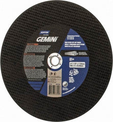 Norton - 12" 24 Grit Aluminum Oxide/Silicon Carbide Blend Cutoff Wheel - 1/8" Thick, 1" Arbor, 6,360 Max RPM, Use with Electric & Gas Powered Saws - Eagle Tool & Supply