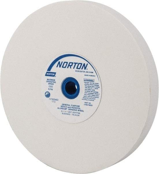 Norton - 150 Grit Aluminum Oxide Bench & Pedestal Grinding Wheel - 8" Diam x 1" Hole x 1" Thick, 3600 Max RPM, J Hardness, Very Fine Grade , Vitrified Bond - Eagle Tool & Supply