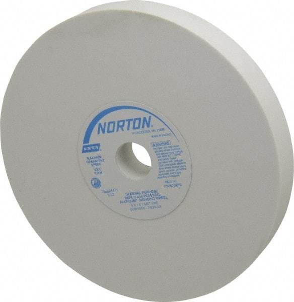 Norton - 100 Grit Aluminum Oxide Bench & Pedestal Grinding Wheel - 8" Diam x 1" Hole x 1" Thick, 3600 Max RPM, J Hardness, Fine Grade , Vitrified Bond - Eagle Tool & Supply