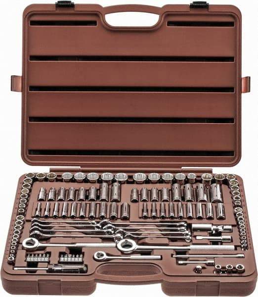 Paramount - 116 Piece 1/4, 3/8 & 1/2" Drive Standard Deep Socket Set - 6, 8 & 12 Points, 5/32 to 1/2", 4 to 13mm, Inch/Metric Measurement Standard - Eagle Tool & Supply