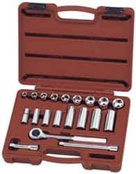 Paramount - 20 Piece 3/8" Drive Deep Well Socket Set - 6 Points, 3/8" to 7/8" Range, Inch Measurement Standard - Eagle Tool & Supply