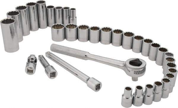 Paramount - 34 Piece 3/8" Drive Standard Deep Socket Set - 12 Points, 5/16 to 7/8", 8 to 19mm, Inch/Metric Measurement Standard - Eagle Tool & Supply