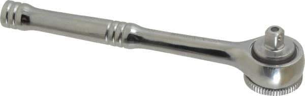 Paramount - 1/4" Drive Round Head Quick-Release Ratchet - Chrome Finish, 5-3/4" OAL, 45 Gear Teeth, Full Polished Knurled Handle - Eagle Tool & Supply