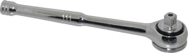 Paramount - 3/8" Drive Round Head Quick-Release Ratchet - Chrome Finish, 7-29/32" OAL, 45 Gear Teeth, Full Polished Knurled Handle - Eagle Tool & Supply