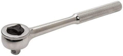 Paramount - 3/8" Drive Round Head Quick-Release Ratchet - Chrome Finish, 7-29/32" OAL, 45 Gear Teeth, Full Polished Knurled Handle, Reversible with Knurled Speed Ring Head - Eagle Tool & Supply