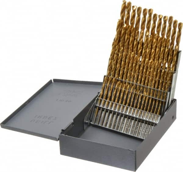 Hertel - 118° Point, TiN Finish, High Speed Steel Jobber Length Drill Bit Set - Eagle Tool & Supply