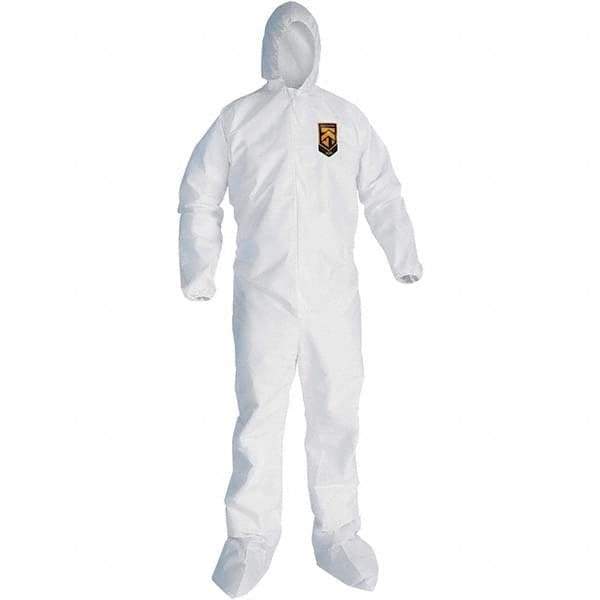 KleenGuard - Size 2XL SMS General Purpose Coveralls - White, Zipper Closure, Elastic Cuffs, with Boots, Serged Seams - Eagle Tool & Supply