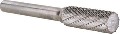 Atrax - 3/8" Cut Diam, 1/4" Shank Diam, Cylinder Head Double Cut Burr - Carbide, Flat End, 1" LOC, 2-1/4" OAL - Eagle Tool & Supply