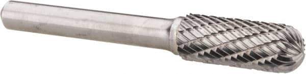 Atrax - 3/8" Cut Diam, 1/4" Shank Diam, Cylinder with Radius Head Double Cut Burr - Radius End, 1" LOC, 2-1/4" OAL - Eagle Tool & Supply