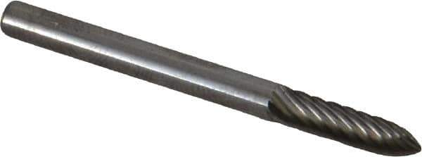 Atrax - 1/8" Cut Diam, 1/8" Shank Diam, Tree Head Single Cut Burr - Carbide, Point End, 1/2" LOC, 1-1/2" OAL - Eagle Tool & Supply