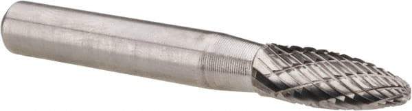 Atrax - 1/4" Cut Diam, 1/4" Shank Diam, Flame Head Double Cut Burr - Carbide, Radius End, 3/8" LOC, 2" OAL - Eagle Tool & Supply