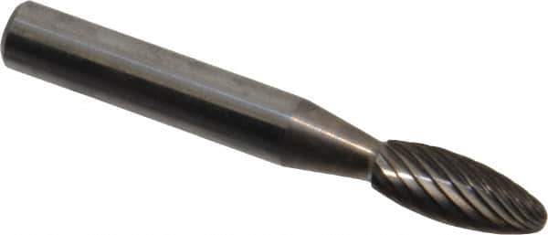 Atrax - 1/4" Cut Diam, 1/4" Shank Diam, Flame Head Single Cut Burr - Carbide, Radius End, 3/8" LOC, 2" OAL - Eagle Tool & Supply