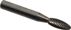 Atrax - 1/4" Cut Diam, 1/4" Shank Diam, Flame Head Single Cut Burr - Carbide, Radius End, 3/8" LOC, 2" OAL - Eagle Tool & Supply