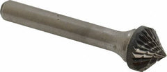 Atrax - 1/2" Cut Diam, 1/4" Shank Diam, Cone Head Double Cut Burr - 1/4" LOC, 2-1/4" OAL - Eagle Tool & Supply