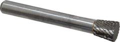 Atrax - 3/8" Cut Diam, 1/4" Shank Diam, Inverted Cone Head Double Cut Burr - Carbide, Flat End, 3/8" LOC, 2-1/4" OAL - Eagle Tool & Supply