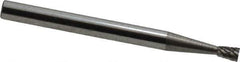 Atrax - 3/32" Cut Diam, 1/8" Shank Diam, Inverted Cone Head Double Cut Burr - Carbide, Flat End, 3/16" LOC, 1-1/2" OAL - Eagle Tool & Supply