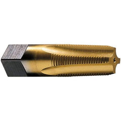 Vermont Tap & Die - 3/8-18 NPT Thread, 4 Flute Standard Pipe Tap - 2-9/16" OAL, 1-1/16" Thread Length, 0.7" Shank Diam, TiN Finish, High Speed Steel - Exact Industrial Supply
