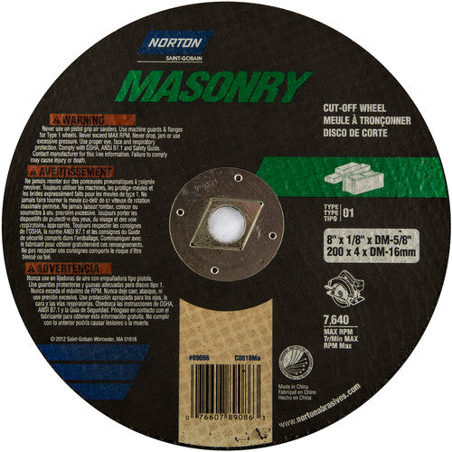 8″ × 1/8″ × 5/8″ Circular Saw Cut-Off Wheel Type 01 Straight 24 Grit Silicon Carbide - Eagle Tool & Supply