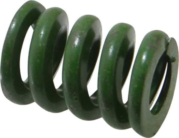 Associated Spring Raymond - 3/4" Hole Diam, 3/8" Rod Diam, 1" Free Length, Green Die Spring - 350 Lb Max Deflection, 0.25" Max Deflection, Extra Heavy Duty, Chromium Alloy Steel - Eagle Tool & Supply