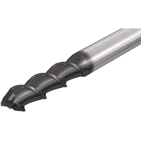 Iscar - 4mm, 11mm LOC, 4mm Shank Diam, 50mm OAL, 2 Flute, Solid Carbide Square End Mill - Single End, Uncoated, Spiral Flute, 55° Helix, Right Hand Cut, Right Hand Flute - Eagle Tool & Supply