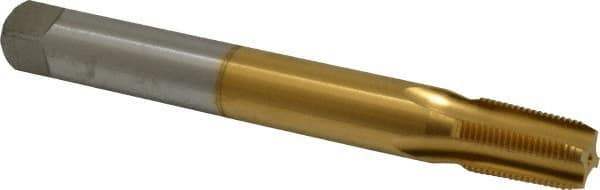 Hertel - 3/8-18 NPT, 4 Flute, Plug Chamfer, TiN Finish, High Speed Steel, Extension Pipe Tap - 6" OAL, 0.7" Shank Diam, 1-1/16" Thread Length - Eagle Tool & Supply