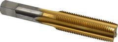 Hertel - M16x1.50 Metric Fine 4 Flute TiN Finish High Speed Steel Straight Flute Standard Hand Tap - Plug, Right Hand Thread, 3-13/16" OAL, 1-13/16" Thread Length, D6 Limit, Oversize - Exact Industrial Supply