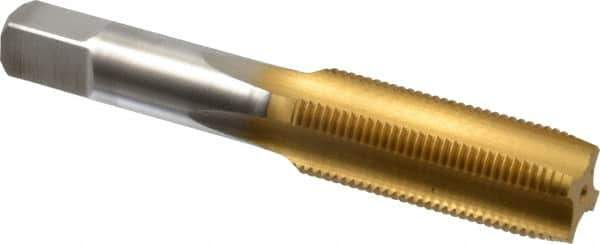 Hertel - M18x1.50 Metric Fine 4 Flute TiN Finish High Speed Steel Straight Flute Standard Hand Tap - Plug, Right Hand Thread, 4-1/32" OAL, 1-13/16" Thread Length, D6 Limit, Oversize - Exact Industrial Supply