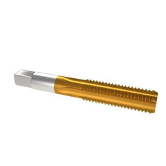 Hertel - M16x2.00 Metric Coarse 6H 4 Flute TiN Finish High Speed Steel Straight Flute Standard Hand Tap - Bottoming, Right Hand Thread, 3-13/16" OAL, 1-13/16" Thread Length, D7 Limit, Oversize - Eagle Tool & Supply