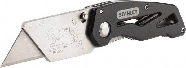 Stanley - Fixed Folding Utility Knife - 2-7/16" Blade, Silver & Black Aluminum Handle, 1 Blade Included - Eagle Tool & Supply