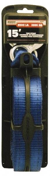 Erickson Manufacturing - 15' Long x 2" Wide, 8,500 Lb Basket Capacity, Polyester Web Sling - Blue, with Hook Ends - Eagle Tool & Supply