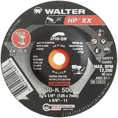WALTER Surface Technologies - 20 Grit, 5" Wheel Diam, 1/4" Wheel Thickness, Type 27 Depressed Center Wheel - Aluminum Oxide, Resinoid Bond, 12,200 Max RPM - Eagle Tool & Supply
