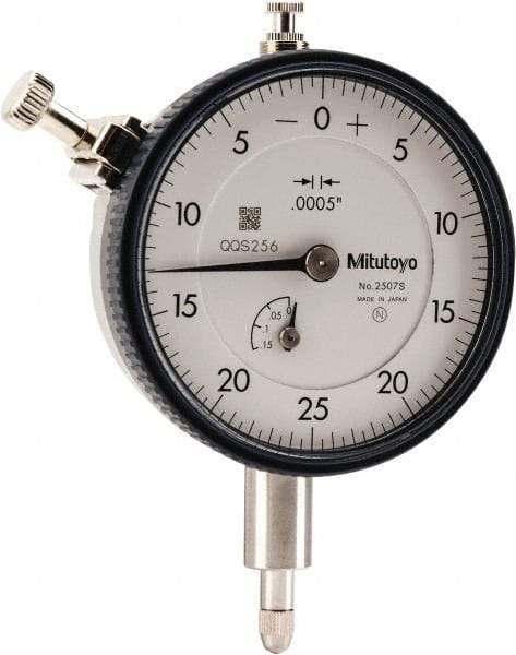 Mitutoyo - 1/8" Range, 0-25-0 Dial Reading, 0.0005" Graduation Dial Drop Indicator - 2-1/4" Dial, 0.05" Range per Revolution, 0.0005" Accuracy, Revolution Counter - Eagle Tool & Supply