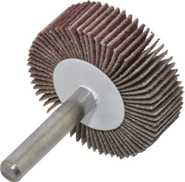 Value Collection - 1-1/2" Diam x 1/2" Face Width, Medium Aluminum Oxide Coated Mounted Flap Wheel - 1/4" Shank Mount, 80 Grit, 30,000 Max RPM - Eagle Tool & Supply
