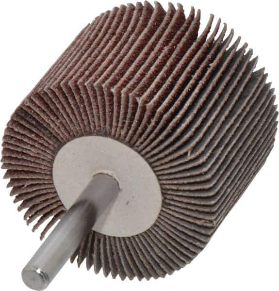 Value Collection - 2" Diam x 1-1/2" Face Width, Medium Aluminum Oxide Coated Mounted Flap Wheel - 1/4" Shank Mount, 60 Grit, 25,000 Max RPM - Eagle Tool & Supply