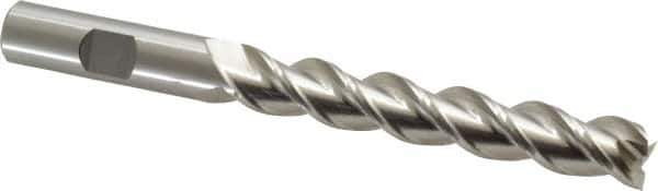 Cleveland - 1/2", 3" LOC, 1/2" Shank Diam, 5" OAL, 3 Flute, Powdered Metal Square End Mill - Single End, Uncoated, Spiral Flute, 42° Helix, Centercutting, Right Hand Cut, Right Hand Flute, Series PM-539R - Eagle Tool & Supply
