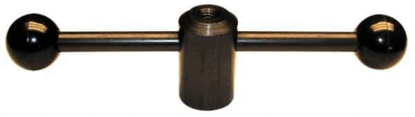 Morton Machine Works - 2 Straight Arms, 3/4-10" Hole, Black Oxide, Tapped Clamping Handle - 1/2" Arm Diam, 1-3/8" Hub Diam, 1-3/8" Ball Diam - Eagle Tool & Supply