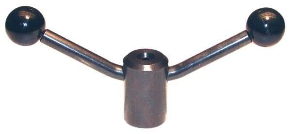 Morton Machine Works - 2 Offset Arms, 5/8-11" Hole, Black Oxide, Tapped Clamping Handle - 1/2" Arm Diam, 1-3/8" Hub Diam, 1-3/8" Ball Diam - Eagle Tool & Supply