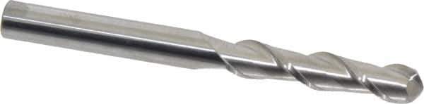 Accupro - 3/8" Diam, 1-3/4" LOC, 2 Flute Solid Carbide Ball End Mill - Uncoated, Single End, 4" OAL, 3/8" Shank Diam, Spiral Flute - Eagle Tool & Supply
