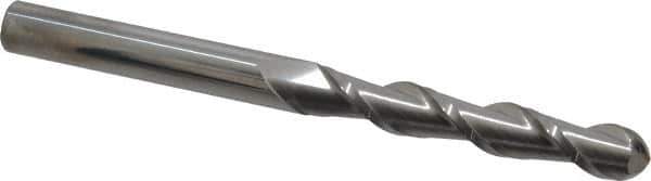 Accupro - 1/2" Diam, 3" LOC, 2 Flute Solid Carbide Ball End Mill - Uncoated, Single End, 6" OAL, 1/2" Shank Diam, Spiral Flute - Eagle Tool & Supply