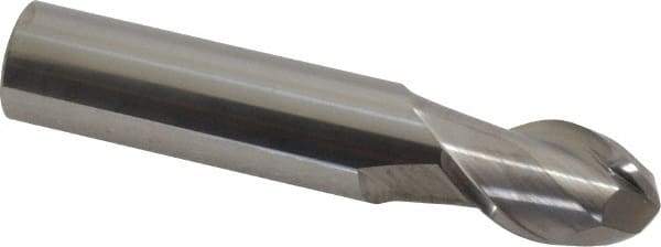 Accupro - 9/16" Diam, 7/8" LOC, 2 Flute Solid Carbide Ball End Mill - Uncoated, Single End, 3" OAL, 9/16" Shank Diam, Spiral Flute - Eagle Tool & Supply