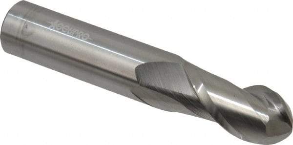 Accupro - 5/8" Diam, 1-1/4" LOC, 2 Flute Solid Carbide Ball End Mill - Uncoated, Single End, 3-1/2" OAL, 5/8" Shank Diam, Spiral Flute - Eagle Tool & Supply