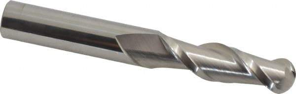 Accupro - 5/8" Diam, 2-1/8" LOC, 2 Flute Solid Carbide Ball End Mill - Uncoated, Single End, 4-5/8" OAL, 5/8" Shank Diam, Spiral Flute - Eagle Tool & Supply